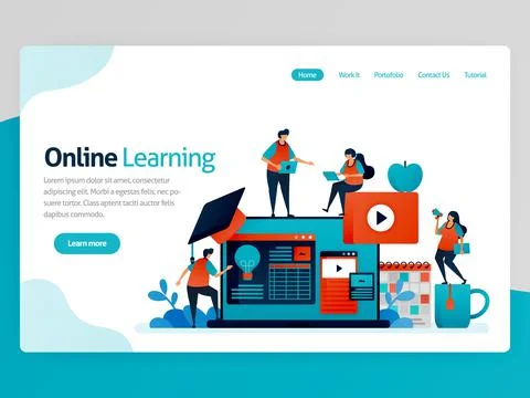 Vector illustration for online learning landing page. Distance learning. Idea Stock Illustration