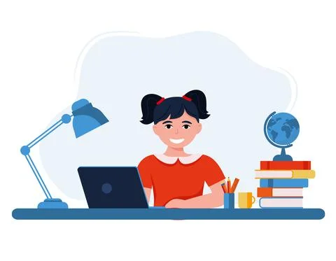 Vector illustration of online learning school kids Stock Illustration