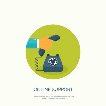 Vector illustration. Online support concept background. Contact us. Stock Illustration
