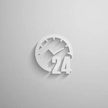 Vector illustration of an open 24 hours a day 3d paper icon with long shadow イラスト素材