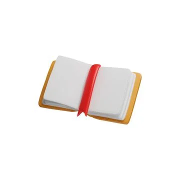 Vector illustration of an open 3D book with a red bookmark on a white background Stock Illustration