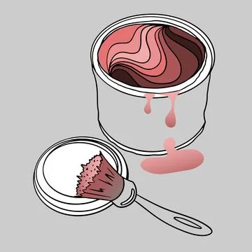Vector illustration of an open can of paint and a brush that lies on the lid. Stock Illustration