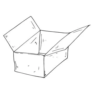 Vector illustration of a open cardboard box. Packing box. Hand drawn box. Stock Illustration