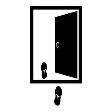 Vector illustration of an open door with the imprints of shoes nearby イラスト素材