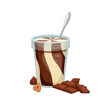Vector illustration of an open jar of chocolate paste with a spoon inside. Sw Stock Illustration