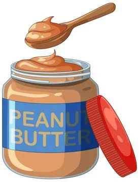 Vector Illustration of an Open Peanut Butter Jar with a Wooden Spoon Stock Illustration