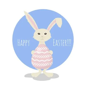 Vector illustration or greeting card with Cute White Easter Bunny holding Pin Illustrazione stock