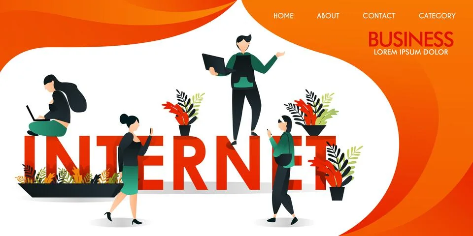 Vector illustration or web page with orange and yellow. a group of people who Stock Illustration