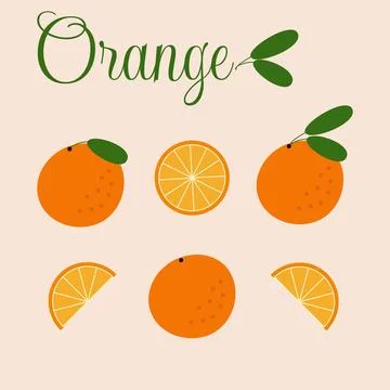 Vector illustration. Orange collection in a flat style. Stock Illustration