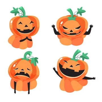 Vector illustration Orange pumpkin faces with different emotions in Halloween Stock Illustration