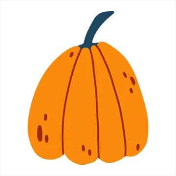 Vector illustration of Orange Pumpkin in hand drawn cartoon childish style. Fall Stock Illustration