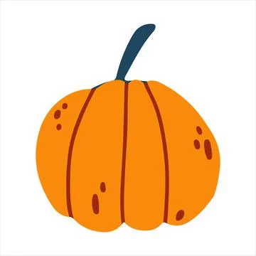 Vector illustration of Orange Pumpkin in hand drawn cartoon childish style. Fall Stock Illustration
