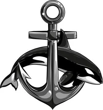 Vector illustration of Orca Killer Whale with anchor Stock Illustration