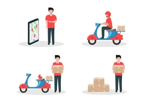 Vector illustration of the order and delivery of goods to your home by courier. Stock Illustration