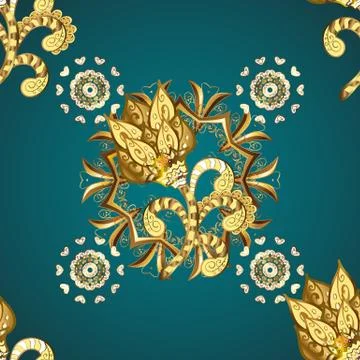 Vector illustration. Oriental vector classic blue and yellow and golden pattern. Stock Illustration