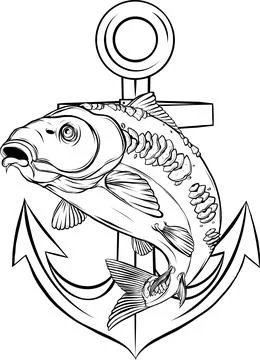 Vector illustration of outline Carp fish design Stock Illustration