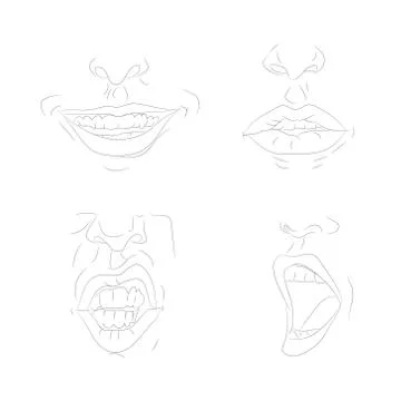 Vector illustration of the outline of the lips line drawing Stock Illustration