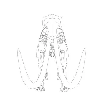 Vector Illustration of outline Mammoth Skeleton on Isolated White Background. Stock Illustration