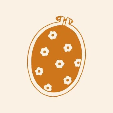 Vector illustration of an oval embroidery hoop, hand drawn in orange line art Illustrazione stock