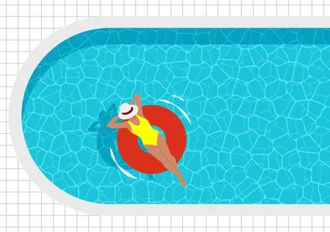 Vector illustration of an oval swimming pool with blue water, top view. Stock Illustration