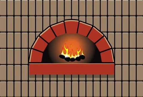 Vector illustration of oven with burning fire Stock Illustration