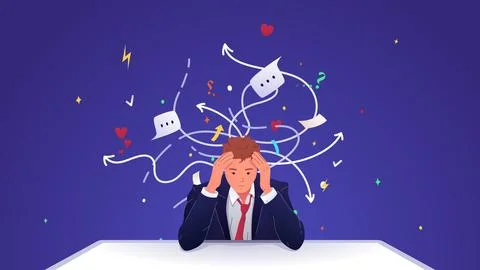 Vector illustration of an overworked man. A man holding his head Stock Illustration