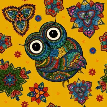 Vector illustration of owl. Bird illustrated in tribal.Owl whith Stock Illustration