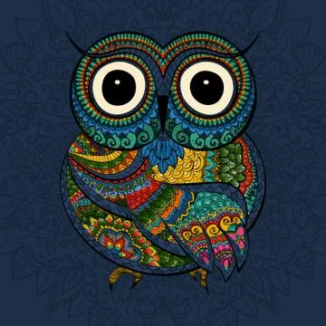 Vector illustration of owl. Bird illustrated in tribal. whith Stock Illustration