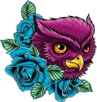Vector illustration of owl head with rose flowers Stock Illustration