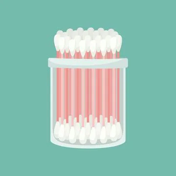 Vector illustration of a package with cotton swabs. Ear hygiene. Stock Illustration