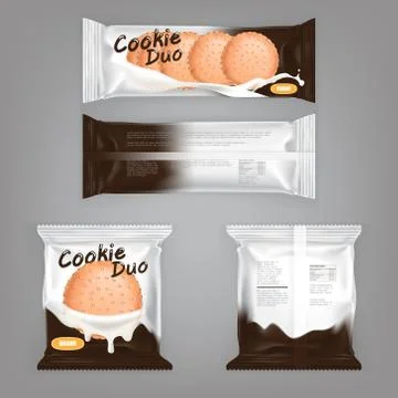 Vector illustration of a package design with milk-stains for a sandwich cookie Stock-Illustration