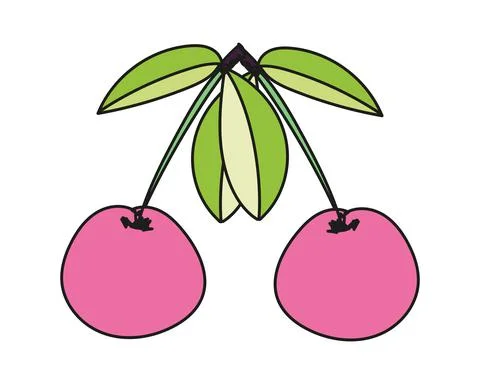 Vector illustration of a pair of cherries or sweet cherries in doodle style. Stock Illustration