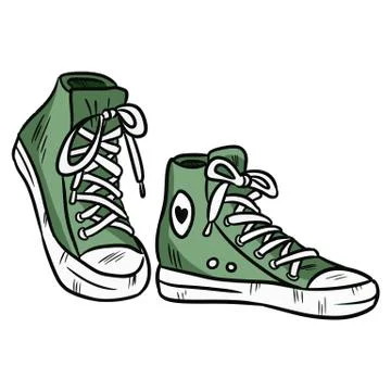 Vector illustration. Pair of textile hipster sneakers with rubber toe Stock Illustration