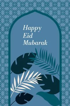 Vector illustration of palm leaves, pattern and window for greeting card, b.. Stock Illustration