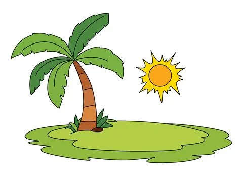 Vector illustration a palm Trees with sun cartoon Stock Illustration