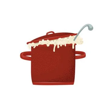 Vector illustration of a pan with boiling liquid and a ladle inside. Stock-Illustration