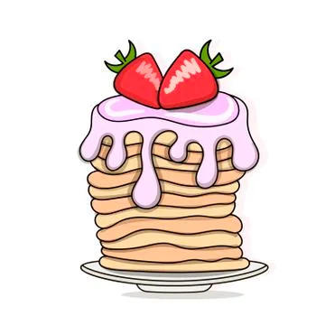 Vector illustration of pancakes. Baking with syrup and strawberries. Ilustración de archivo