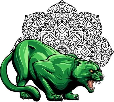 Vector illustration of Panther with with mandala pattern as ornament background 库存插图