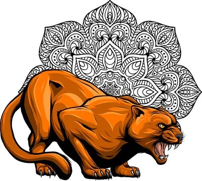Vector illustration of Panther with with mandala pattern as ornament background イラスト素材