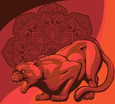 Vector illustration of Panther with with mandala pattern as ornament background Illustrazione stock
