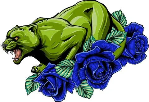 Vector illustration of panther with roses on white background Stock Illustration