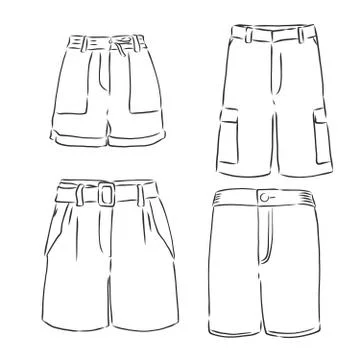 Vector illustration of pants. Front and side views., shorts, vector sketch il Stock Illustration