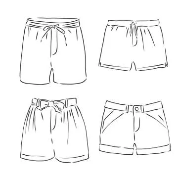 Vector illustration of pants. Front and side views., shorts, vector sketch il Stock Illustration