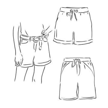 Vector illustration of pants. Front and side views., shorts, vector sketch il Stock Illustration