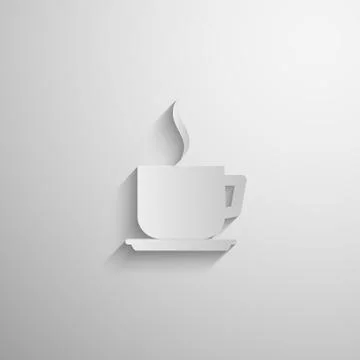 Vector illustration of paper 3d coffee or tea cup icon with long shadow Stock Illustration
