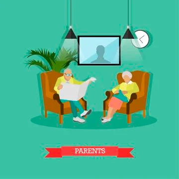 Vector illustration of parents man and woman sitting in armchairs Stock Illustration