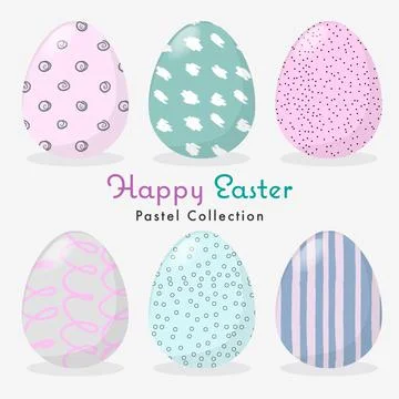 Vector illustration of pastel Easter eggs collection on a grey background Illustrazione stock