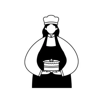 Vector illustration of a pastry chef in uniform with a cake in her hands. Pro Stock Illustration