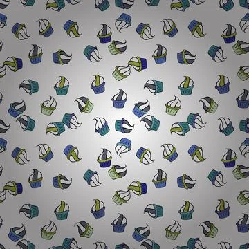 Vector illustration. Pattern on blue, black and white. Seamless of Variety Muffi Stock Illustration