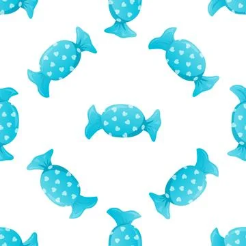 Vector Illustration of a Pattern of Blue-wrapped Chocolate Candies with Hearts Stock Illustration